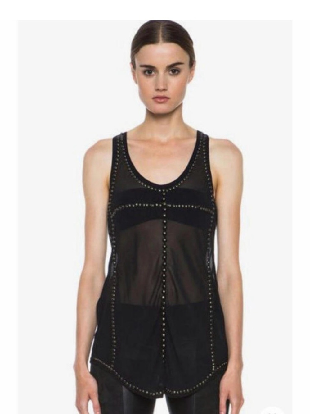 Isabel Marant Black Sheer Studded Tank Top Sz 42 Cabochon